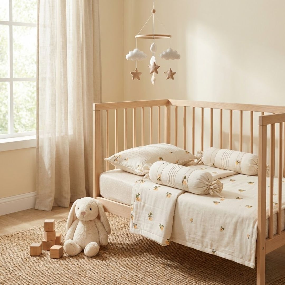 Peach Play Muslin Cot Bedding Set with blanket